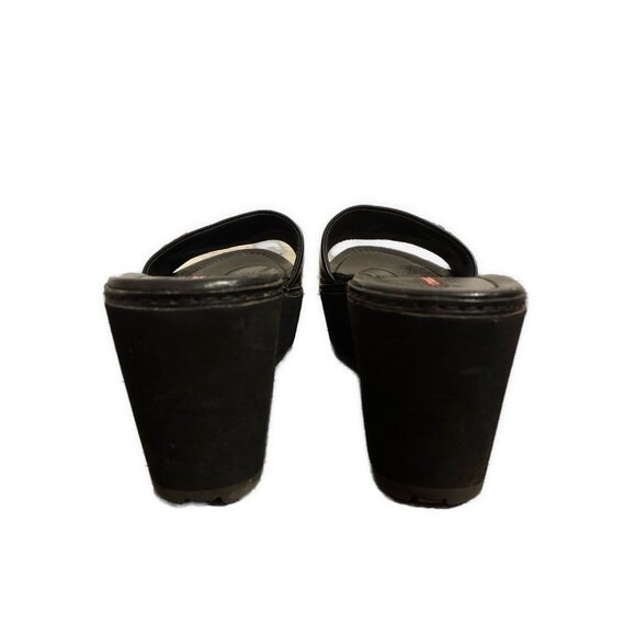 Prada Sport Authentic Solid Black Leather Platform Wedge Slides Sandals 6.5 - Picture 3 of 8